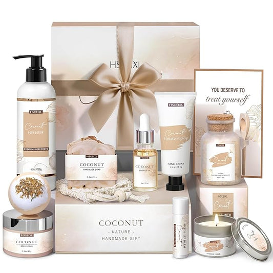 Gifts for Women Bath and Body Gift Basket Set for Women, 12 Piece Set of Coconut Home Spa Set for Self Care, Mothers Day Relaxing Bath Sets Birthday Christmas Gifts for Mom Sister Her Wife