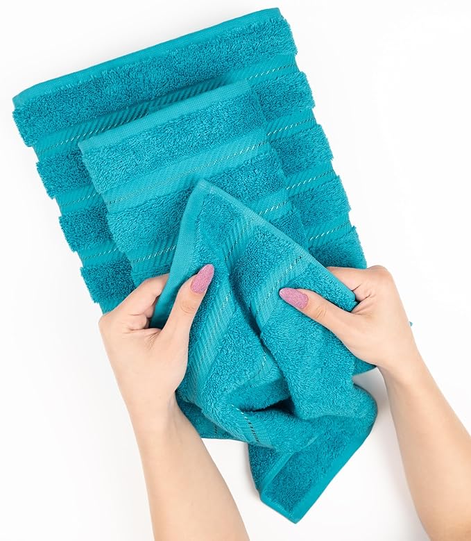 American Soft Linen Luxury 6 Piece Towel Set, 2 Bath Towels 2 Hand Towel 2 Washcloths, 600 GSM 100% Cotton Turkish Towels for Bathroom, Aqua Blue Towel Sets