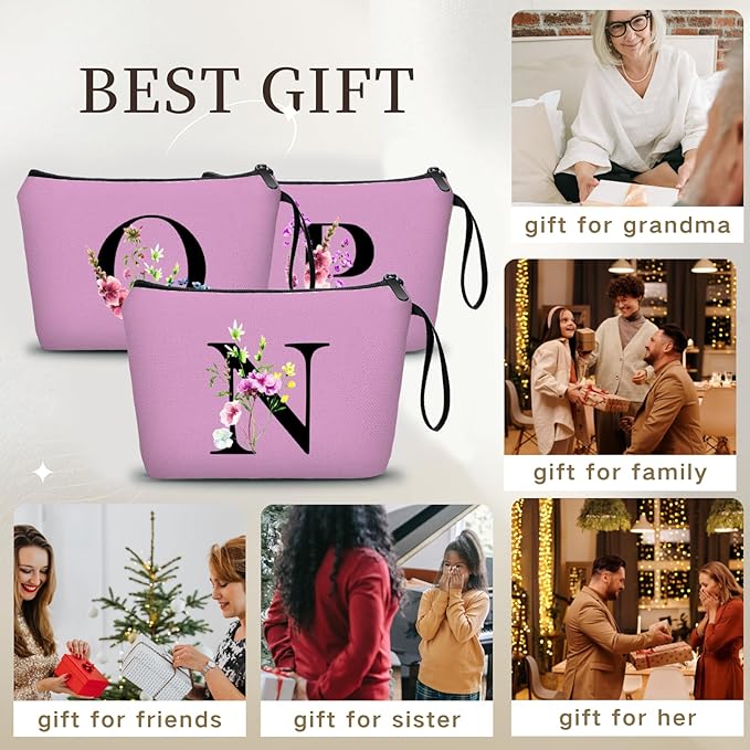 Appreciation Initial Monogram Gifts for Sisters from Sister Employees Team Bride Womens Unique Mom Personalized Makeup Cosmetic Bag with Mirror Mothers Day Christmas Graduation N