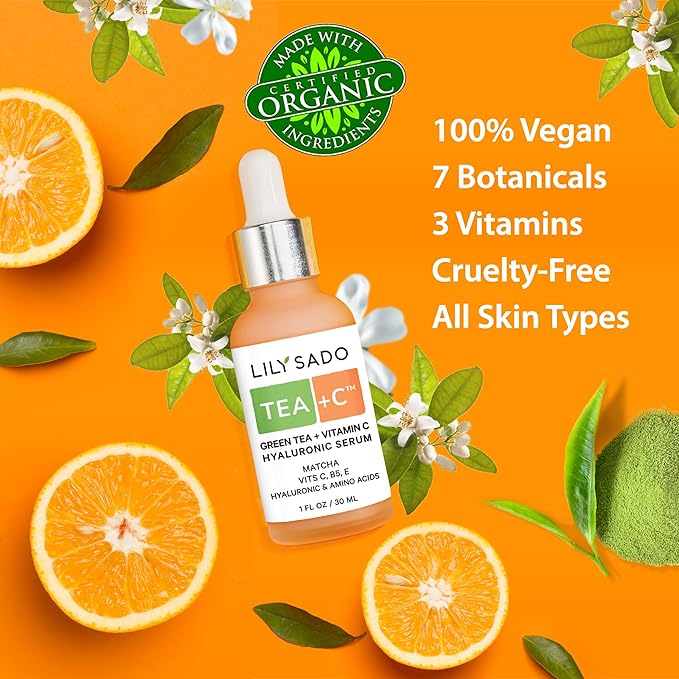 LILY SADO TEA+C Green Tea + Vitamin C Super Serum - Natural Vegan Serum - Best Antioxidant, Anti-Wrinkle Moisturizing Formula - Softens, Hydrates, Firms & Tones for Luscious, Radiant Skin