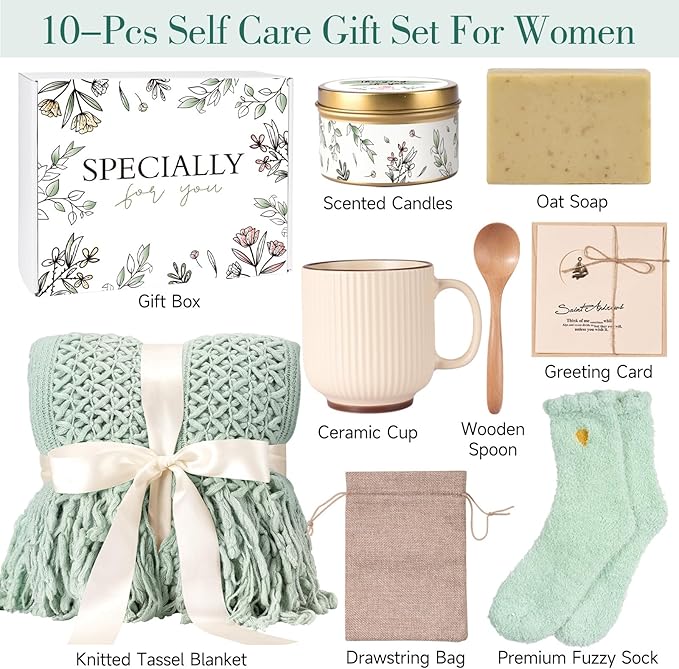 Get Well Soon Gifts for Women, Self Care Gifts for Women After Surgery, Birthday Box, Thinking of You Gift Basket Package Relaxing Spa Set, Feel Better Relaxing Encouraging Gift Box (Sage Green)