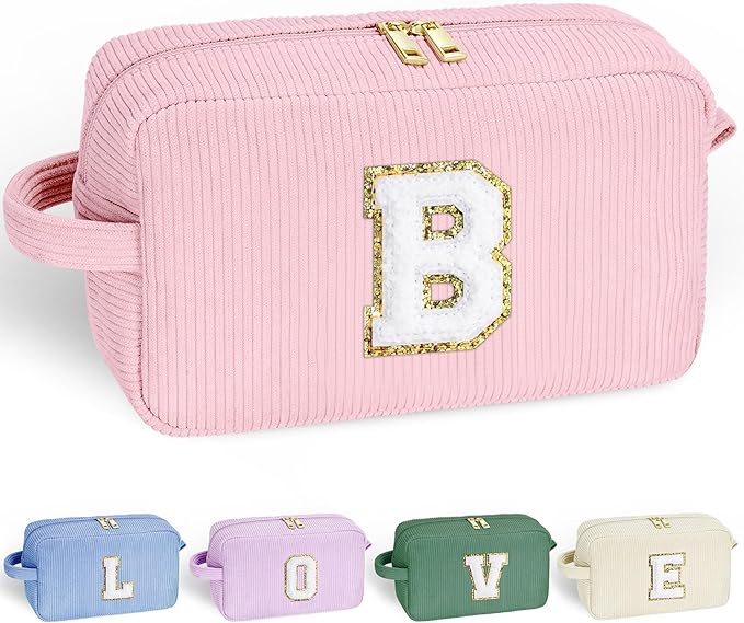 YOOLIFE Girls Makeup Bag - Personalized 5 6 7 8 9 10 Year Old Girl Birthday Gift Initial Cute Make Up Bag Makeup Bag Cosmetic Skincare Bag Wedding Bride Gifts Birthday Gifts for Girls Women Letter B