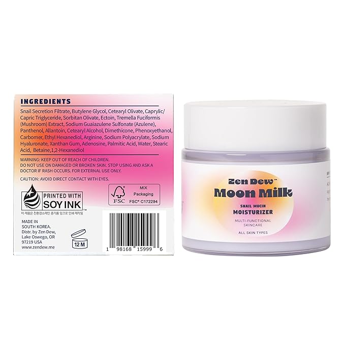 Moon Milk Snail Mucin Moisturizer Gel Cream 3.52 Oz - Blue Light Skin Protection - Korean Snail Mucin Serum Cream that Replenishes Moisture & Leaves Skin Brighter, Plumper, Soothed & Smooth