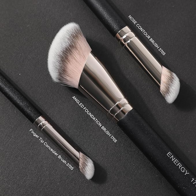 ENERGY Travel Makeup Brush Set with Bag Professional Angled Powder Foundation Bronzer Nose Contour Concealer Brushes for Liquid Cream Blending Face Make Up Applicators