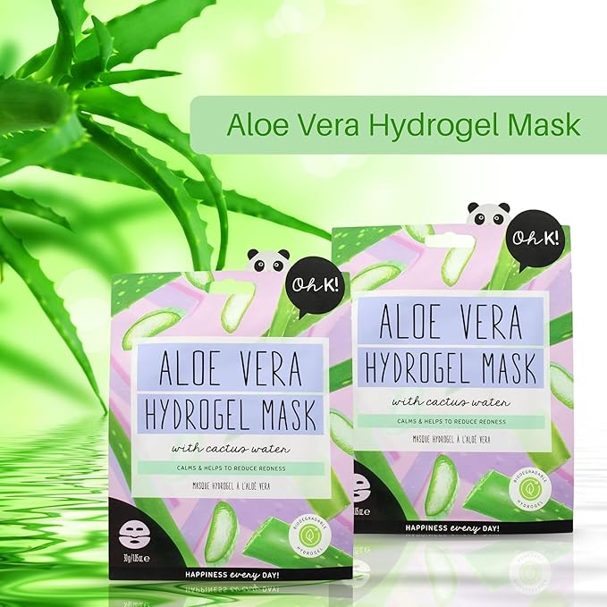 Oh K! Hydrogel Mask - Aloe Vera - Moisturizing Face Mask Sheet - Hydrating Face Sheets - Rich in Aloe Vera and Cactus Water - Korean Skincare - 1 Pc
