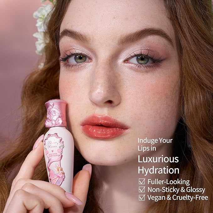 Flower Knows Midsummer Fairytales Coating Lip Lacquer,Glowy Non-Fading Lip Gloss,Hydrating Tinted Lip Oil for Girls&Women,Vegan & Cruelty Free,0.17Fl Oz(G01 Alice)