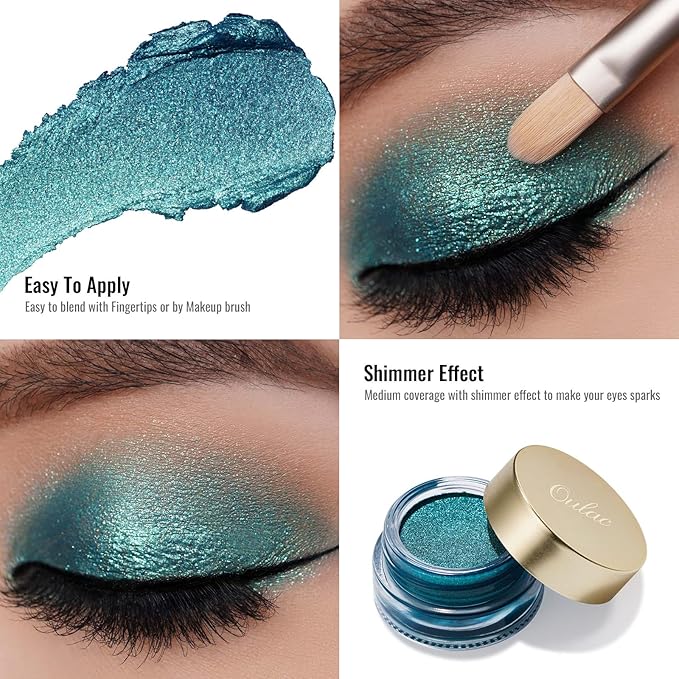Oulac Teal Eyeshadow Green Glitter Eyeshadow Highly Pigmented Eye Shadow Waterproof & Long Lasting for Women with Moisturizing Formula. Multi-use for Highlighter. 6g (14)