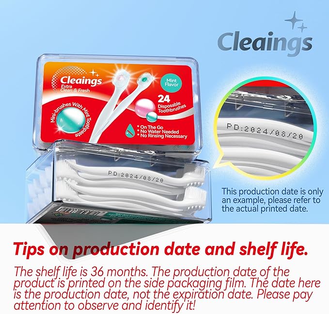 cleaings® Mini Brushes-Disposable Toothbrushes with Toothpaste and Pick for Work or Travel, 24 Count (Mixed Flavor（Pack of 1）)