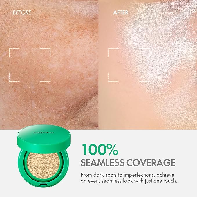 Easydew Mela B Toning Ampoule Cushion - 3-in-1 Age-Defying Sun Shield Full Coverage Cushion Foundation with Niacinamide & Hyaluron-Vital C - Face Makeup Korean Skin Care 0.45 oz (#23 Natural)
