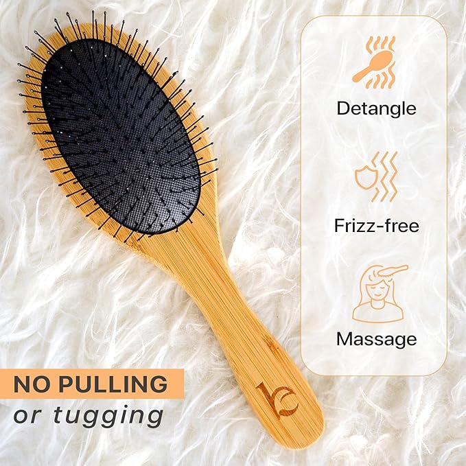 Detangler Bamboo Detangling Hair Brush - For Women, Men, and Kids, Wet or Dry Use With Hair Products