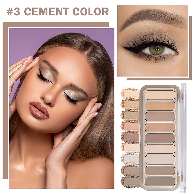 9 Colors Matte Naked Eyeshadow Palette Natural Nude Smoky Brown Taupe Eyeshadow Palette Ultra-Blendable Highly Pigmented Eye Shadow Makeup Palette with Brush-03 Cement Color