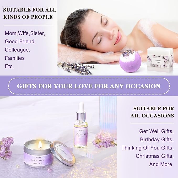 Gifts for Women Spa Gifts Baskets for Women Birthday Gifts Lavender Bath and Body Sets Mothers Day Gifts Relaxing Self Care Get Well Gift for Mom Her Girlfriends Sister Teacher Friends Coworkers