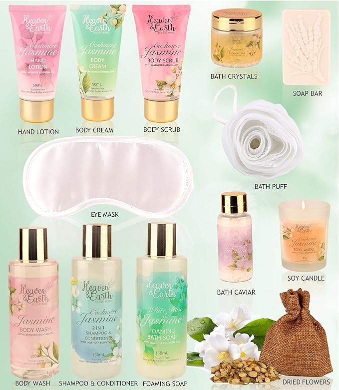 Valentines Spa Gift Baskets for Women - Luxury Holiday Bath and Body Set Prime - Natural Home Spa Gifts to Rejuvenate Her - XXL Women's Bath Set