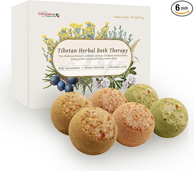 CheezhengHimalaya Tibetan Herbal Bath Therapy. Bath Bomb Gift Set, Tibetan Herbal Formula, Five Medicinal Nectars, Relaxing, Revitalizing, Essential Oils, Nourishing The Skin, Pack of 6