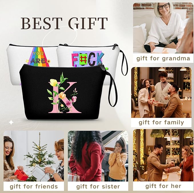 Mom Birthday Thank You Appreciation Gifts for Women Aunt Teacher Coworkers Bride Bridesmaid Monogrammed Travel Makeup Cosmetic Bag with Mirror Valentines Mothers Day Christmas Graduation K