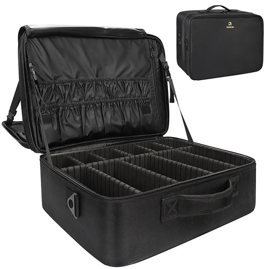 MONSITNA Extra Large Makeup Case 17 Inch Super Large Capacity Travel Makeup Train Case Professional Makeup Artist Case Nail Polish Organizer Storage Box with Two Adjustable Shoulder Strap (Black)