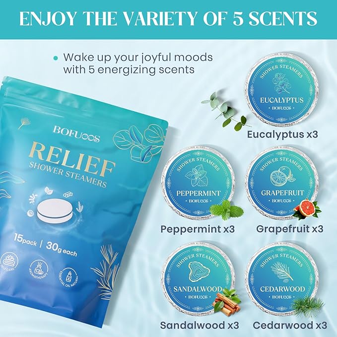 Shower Steamers Aromatherapy, Birthday Gifts for Men Teen, Stocking Stuffers White Elephant Christmas Gift for Adults, Natural Essential Oils Bath Bombs Relaxation SPA – 15 Tablets