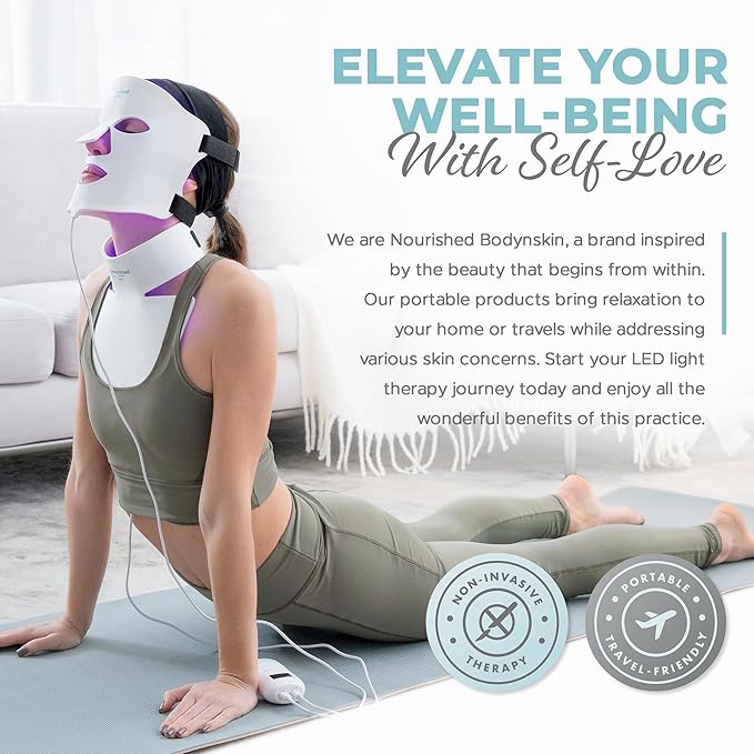 7 Colors LED Face and Neck Mask with Near-Infrared - Blue, Red Light Therapy for Face - 228 LEDs - Skincare Tool for Anti-Aging