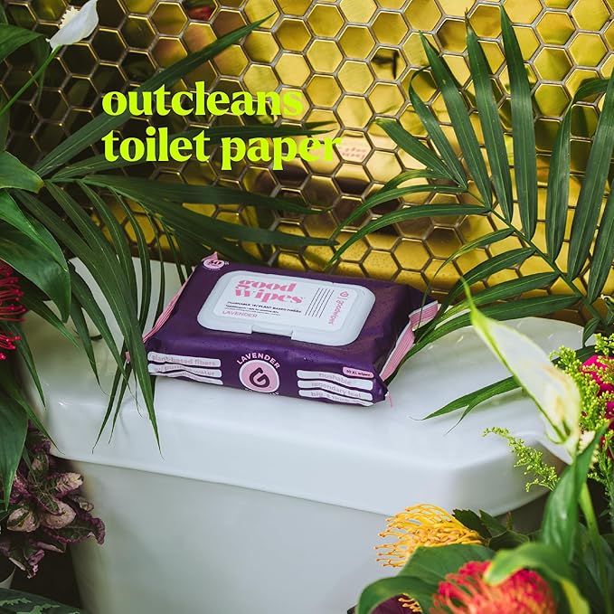 goodwipes Flushable Wipes - Individually Wrapped Butt Wipe for On-the-Go Adults - Portable Mini Wipes - Travel Essentials - Sewer & Septic Safe - Lavender, 32 Count (1 Pack)