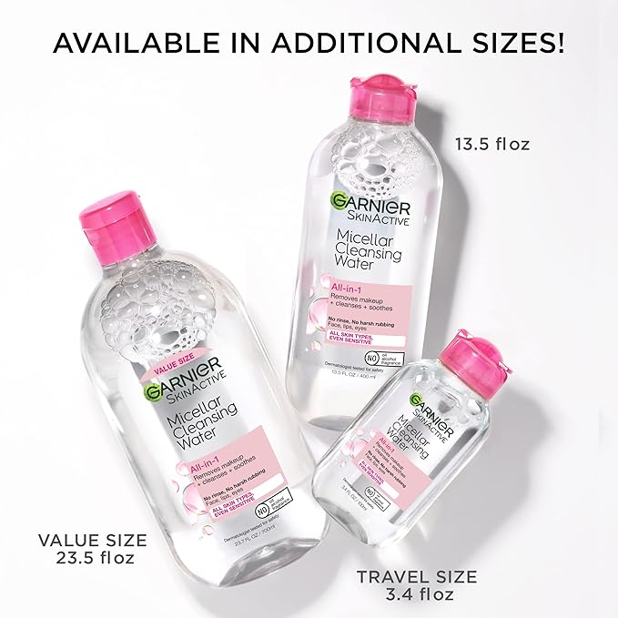 Garnier Micellar Water, Hydrating Facial Cleanser & Makeup Remover, Suitable for Sensitive Skin, Vegan, Cruelty Free, 13.5 Fl Oz (400mL), 1 Count