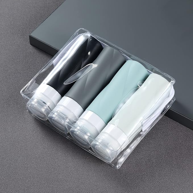 Gemice Travel Bottles for Toiletries, 3oz Tsa Approved Travel Size Containers BPA Free Leak Proof Travel Tubes Refillable Liquid Travel Accessories with Clear Toiletry Bag (4 Pack)