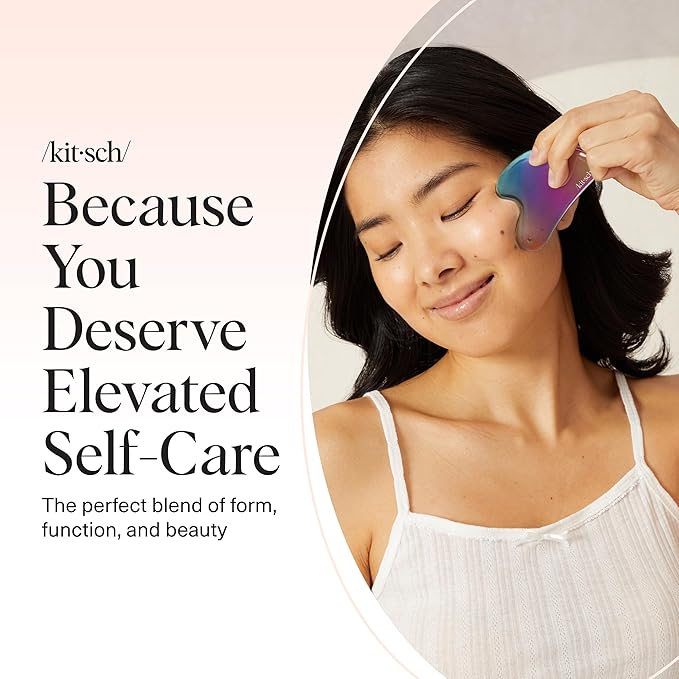 Kitsch Stainless Steel Gua Sha Facial Tools - Lymphatic Drainage Massager for Face & Chin, Jawline Shaper, Double Chin Reducer, Guasha Tool for Face Massager, Skin Care Tools - Irridescent