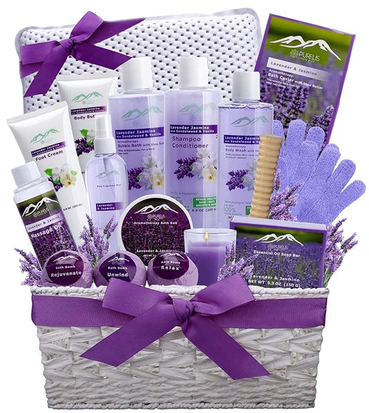 Gift Baskets for Women. Relaxing Lavender Bath Gifts for Her Spa Basket is Filled with All Natural Spa Goodies! Sulfate & Paraben Free. Spa Gifts for Women.