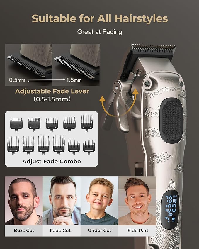 Hair Clippers for Men Professional, Cordless Hair Clippers for Hair Cutting, Mens Clippers and Trimmers Set, Electric Hair Trimmer for Men with Package Box (Silver)