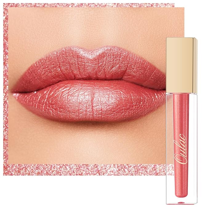 Oulac Red Metallic Lipstick for Women, Orange Red Lip Gloss, Lip & Eye 2 IN 1, Long Lasting Waterproof Lipstick, Oil-Based Formula, High Impact Lip Color, Transfer Proof, Vegan MD05