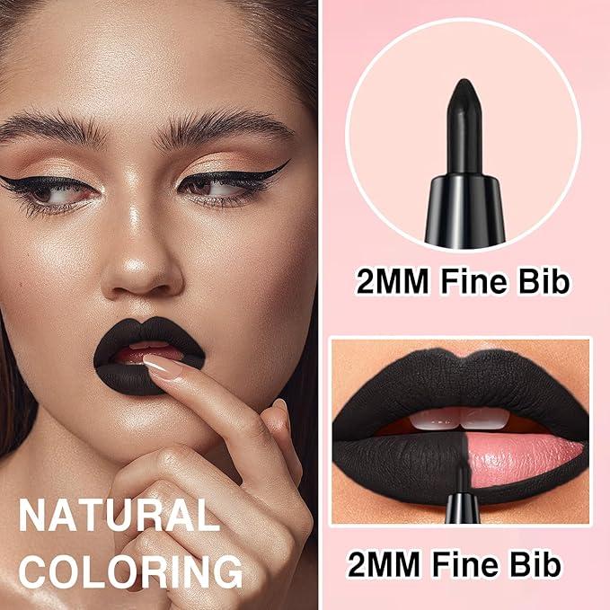 3 in 1 Black Matte Lipstick and Lip Liner Set, Liquid Lipstick Lip Gloss, Smudge Proof, Waterproof and Long Lasting for Halloween Cosplay Goth Makeup
