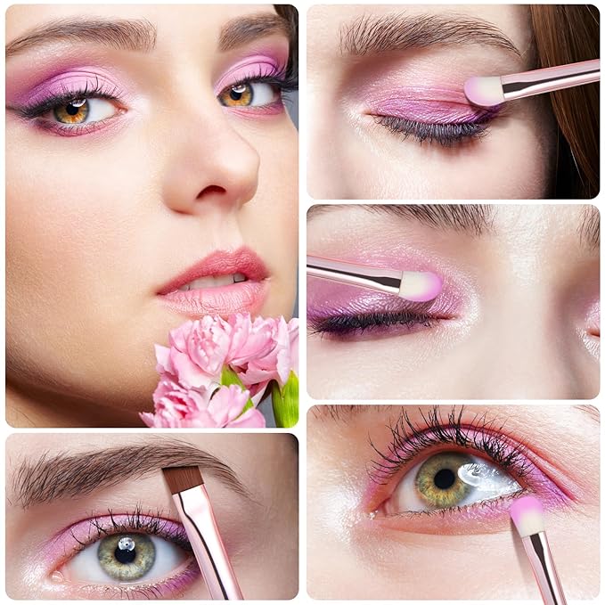 Eye Makeup Brush Set, 6 Pcs Professional Blending Eyeshadow Makeup Brushes for Concealer Eyebrows Eyeliner, Soft Hairs & Wood Handle (black and rose gold)…