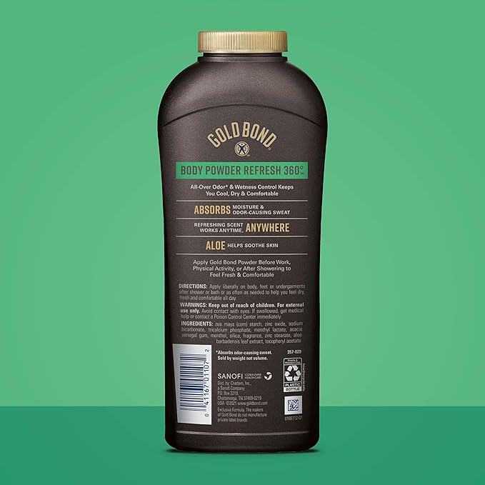 Gold Bond Men's Essentials Talc-Free Body Powder 10 oz Refresh 360 Scent & Friction Defense Stick 1.75 oz Skin Soothing Bundle