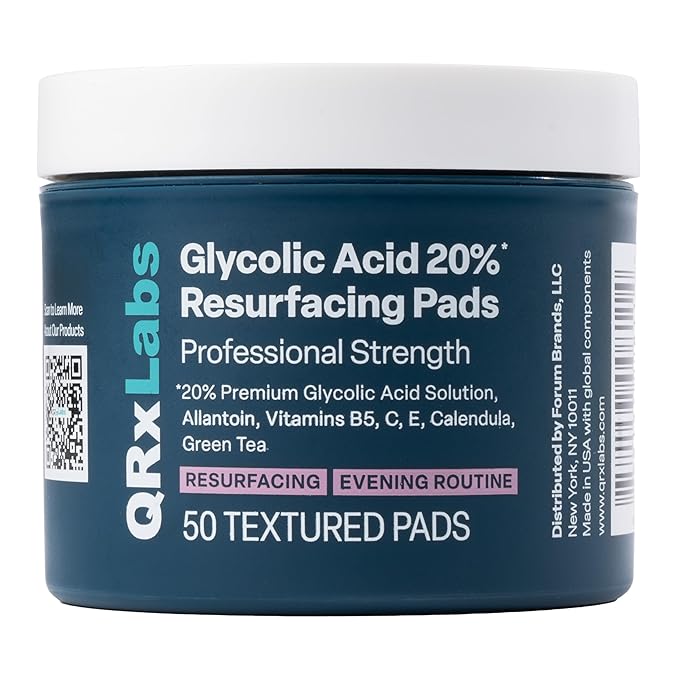 Glycolic Acid 20% Resurfacing Pads for Face & Body with Vitamins B5, C & E, Green Tea, Calendula, Allantoin - Exfoliates Surface Skin and Reduces Appearance of Fine Lines and Wrinkles - Peel Pads