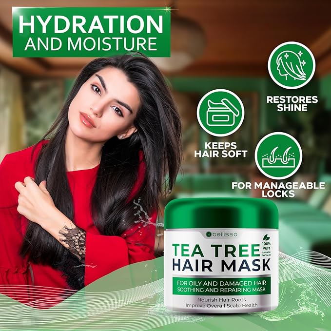 Tea Tree Oil Hair Mask - Deep Conditioner Treatment for All Hair Types - Intense Hydration Care and Protein Moisture Repair for Women and Men.