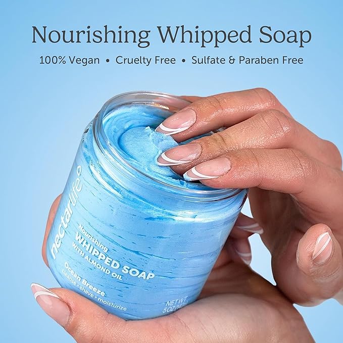 Nectar Life Whipped Soap and Shave Butter with Almond Oil, 5 Oz Each, 3 Scents - Lavender Blossom, Fruit Smoothie, Ocean Breeze