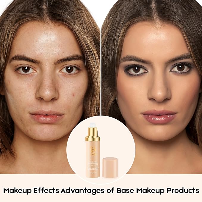 Foundation Medium 4-in-1 Color-Shifting Spectrum Foundation Concealer, Long-Lasting, Skincare, Suitable for Various Skin Types, Set Includes Foundation Brush and Sponge