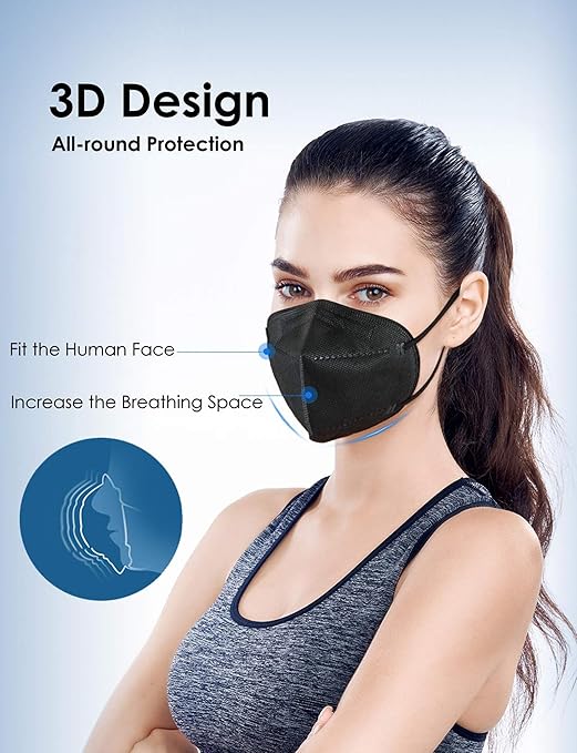 KN95 Face Masks 100 PCS, 5-Ply KN95 Black Masks,Breathable Protection Masks, Individually Wrapped, Cup Dust Safety Mask