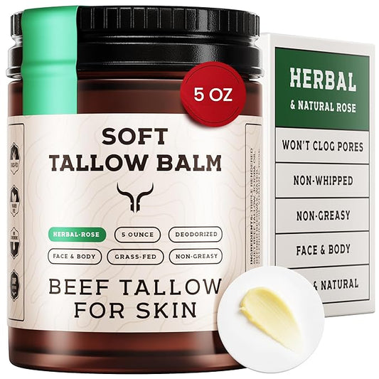 Beef Tallow for Skin - Tallow And Herbal Balm For Face - Tallow Face Moisturizer - Beef Tallow Moisturizer - Tallow Balm - Grass Fed Beef Tallow For Skin - Tallow Face Cream Lotion (5.0, Herbal-Rose)