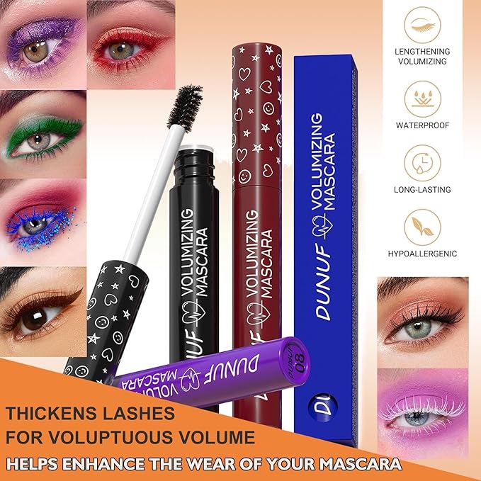 Purple Mascara Volumizing Lengthening Curling Mascara Hypoallergenic Smudge-proof Liquid Lash Extensions Water proof Lightweight Defining Long-wearing No Flaking, No Clumping (08#)