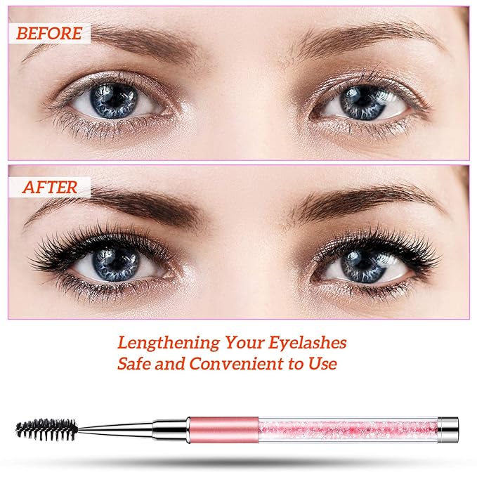 Patelai 10 Pieces Eyelash Brush with Cap Eye Brow Brush Applicator Eyelash Extension Mascara with Handle Portable Eyebrow Spiral Brushes Wands Reusable Cosmetic Scrub Makeup Tool