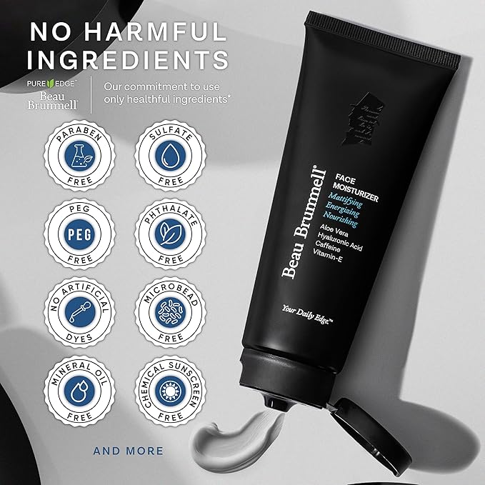 Beau Brummell for Men Matte Finish Face Moisturizer | Fast Absorbing, Lightweight Face Lotion with Vitamins A+E, Aloe Vera & Caffeine | Anti-aging, For Dry or Oily Skin | 4 OZ Tube | Made In America