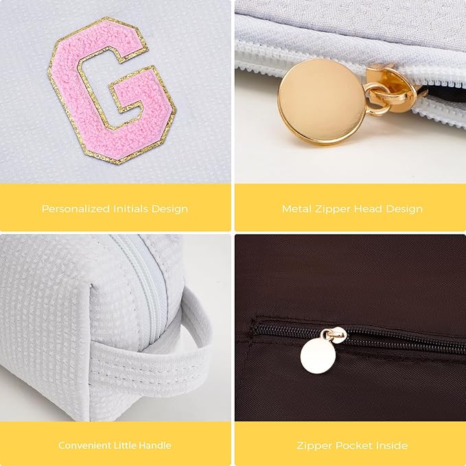 Personalized Makeup Bag for Women Girls - Fashion Cosmetic Bag Trendy Travel Toiletry Bag with Initials Letter - Teen Gifts - White,G