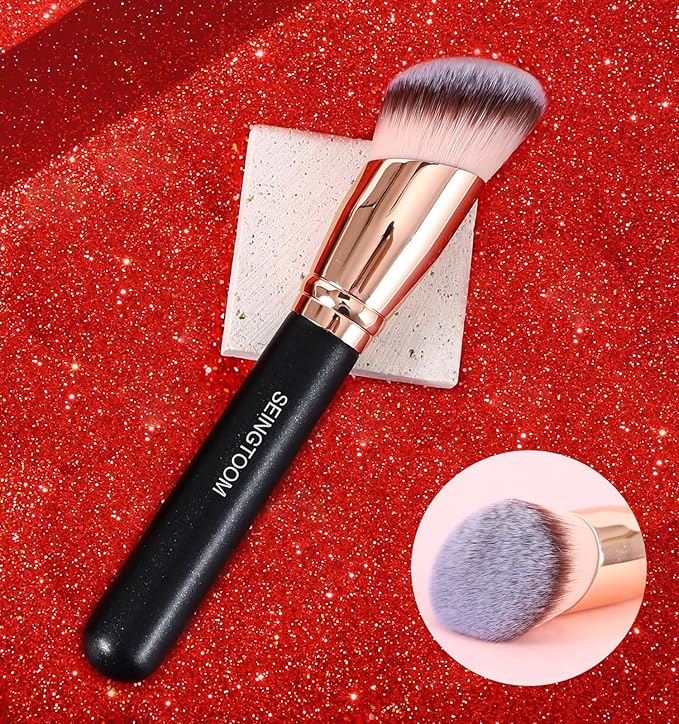 Angled Foundation Brush Contour Conceal Brush Set, 3Pcs Angled Synthetic Kabuki Makeup Brush for Face Blush Bronzer Travel Buffing Stippling Contour Powder Liquid Blending