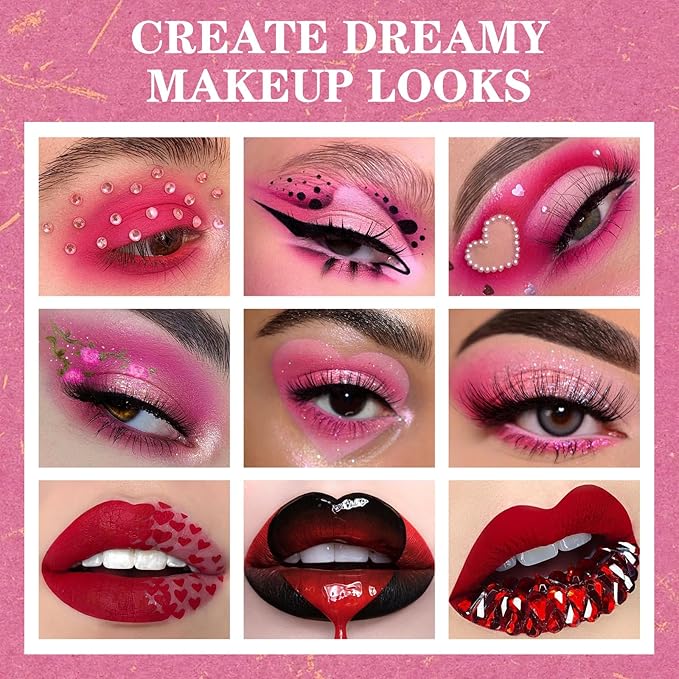 BOBISUKA Eyeshadow + Matte Lipstick Makeup Kit, 6 Colors Pink Rose Plum Shimmer Matte Gold Metallic Eye Shadow Pallet with Red Liquid Lipstick Makeup Set for Halloween, Daily,Parties, Concert