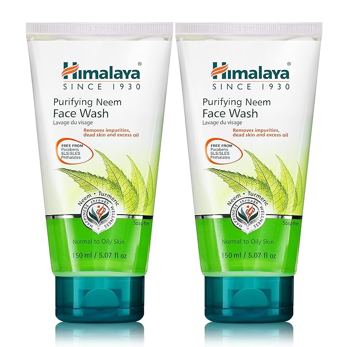 Himalaya Purifying Neem Face Wash, Normal to Oily Skin with Turmeric, Vegan, Soap Free, Paraben Free, Dermatologically Tested, SLS/SLES Free, 5.07 Fl Oz., 150 mL, 2 Pack