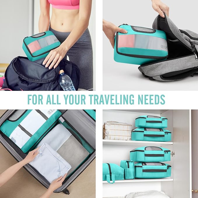 Veken 8 Set Packing Cubes for Kids & Toddler, Airplane Travel Essentials, Beach Vacation & Road Trip Suitcase Organizer Bags Set for Luggage, with Hanging Toiletry & Shoe Bag