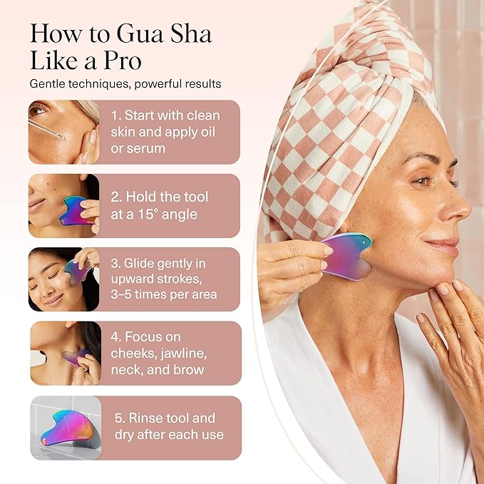 Kitsch Stainless Steel Gua Sha Facial Tools - Lymphatic Drainage Massager for Face & Chin, Jawline Shaper, Double Chin Reducer, Guasha Tool for Face Massager, Skin Care Tools - Irridescent