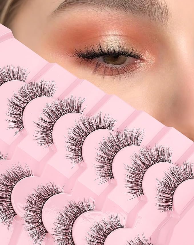 Onlyall Natural Wispy Lashes Natural Look False Eyelashes Soft Fluffy Lashes 7 Pairs D81