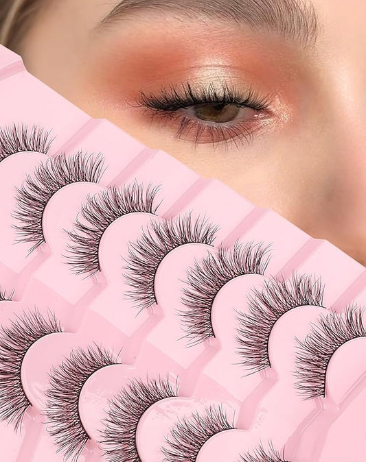 Onlyall Natural Wispy Lashes Natural Look False Eyelashes Soft Fluffy Lashes 7 Pairs D81