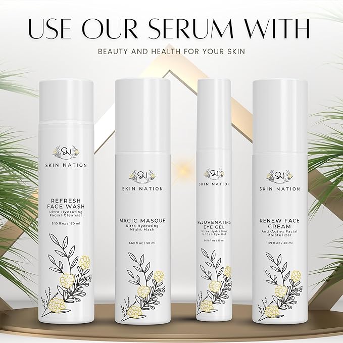 Skin Nation Super Hydrating Vitamin C Face Serum with Ferulic Acid, Aloe Vera, Rosehip Oil, Can Help Smooth Skin Texture and Supports Firmer Skin, for Dry and Sensitive Skin